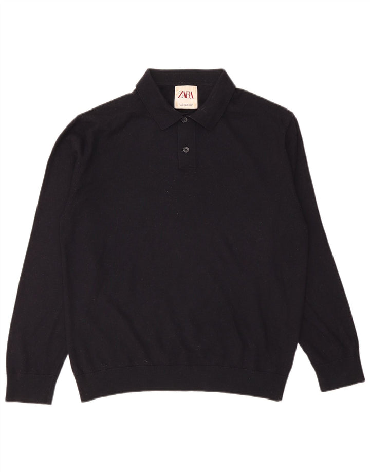 Zara Herren-Pullover mit Rollkragen, XL, marineblaue Wolle