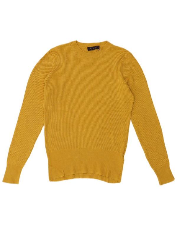 Marks & Spencer Womens Crew Neck Jumper Sweater UK 12 Medium Yellow Viscose