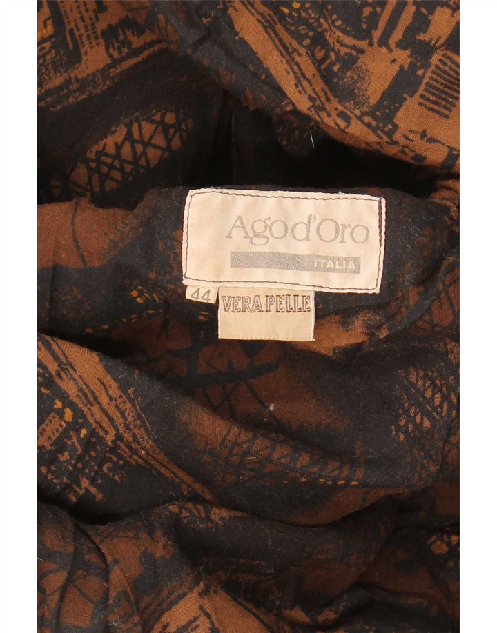 Vintage Damen Wildledermantel IT 44 Mittelbraunes Leder mit Animal-Print