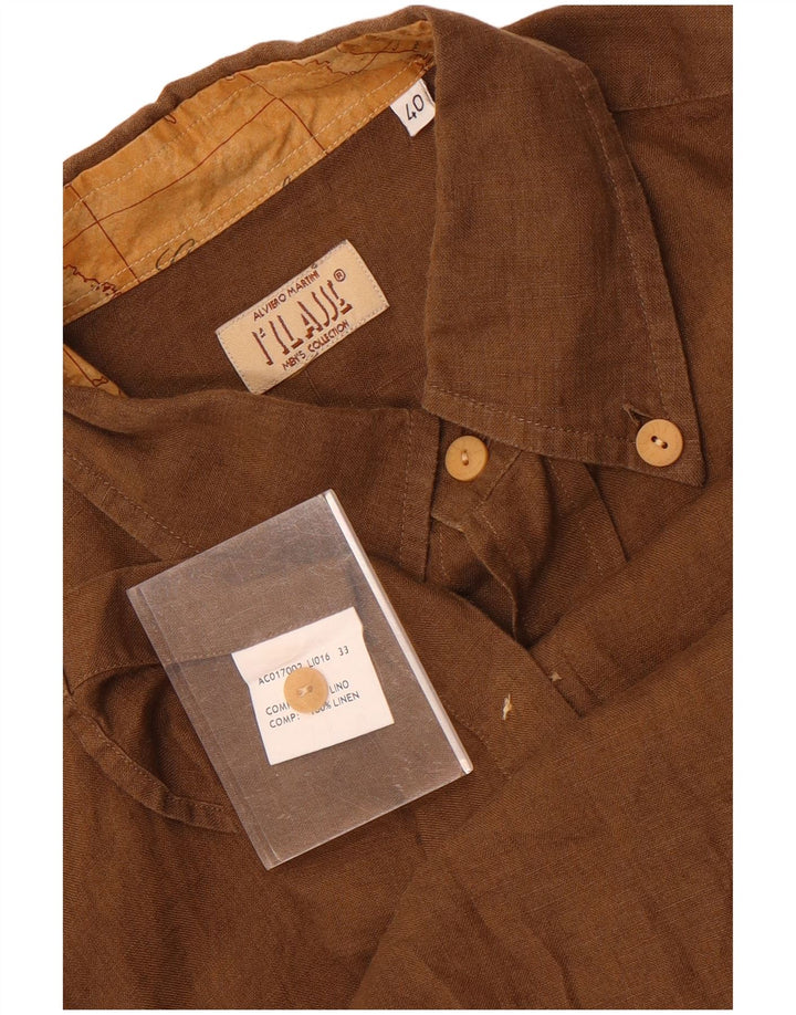 ALVIERO MARTINI Herrenhemd Größe 40 Mittelbraunes Leinen