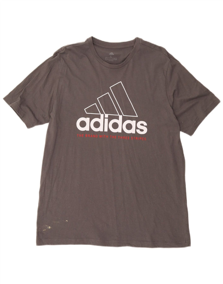 ADIDAS Herren Grafik T-Shirt Top Große graue Baumwolle