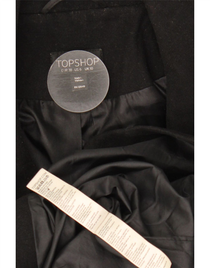 Topshop Womens Open Overcoat UK 10 Small Schwarz Polyester