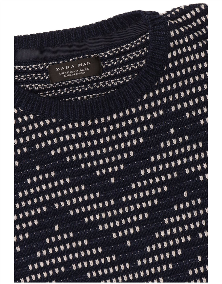 Zara Herren-Pullover mit Rundhalsausschnitt, mittelgroß, marineblau, geometrisch