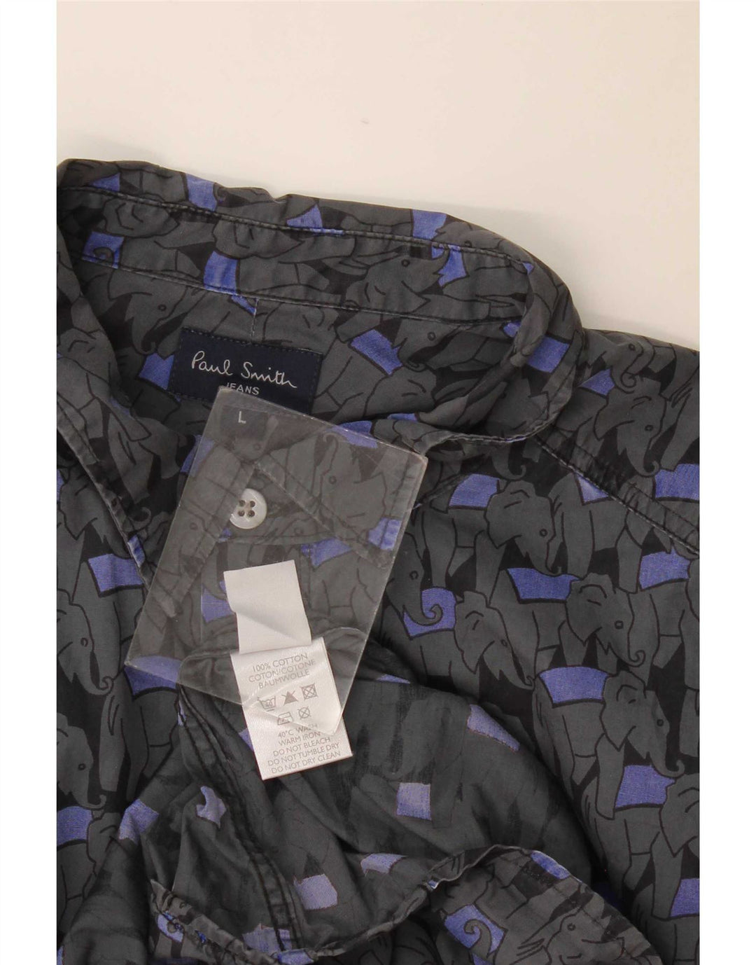 Paul Smith Herren-Hemd, groß, aus grauer Baumwolle mit Animal-Print