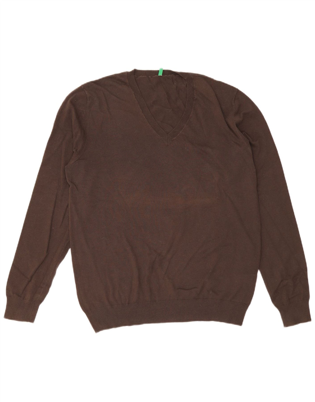Benetton Herren-Pullover mit V-Ausschnitt, groß, braune Baumwolle