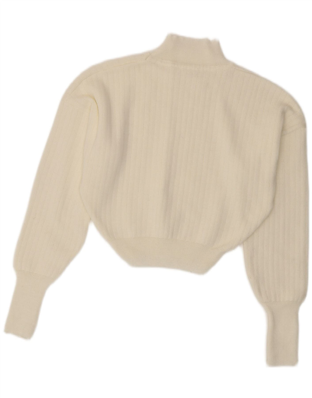 Vintage Damen Crop Rollkragenpullover Pullover UK 14 Mittelweiß
