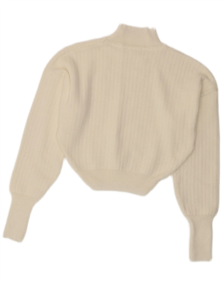 Vintage Damen Crop Rollkragenpullover Pullover UK 14 Mittelweiß