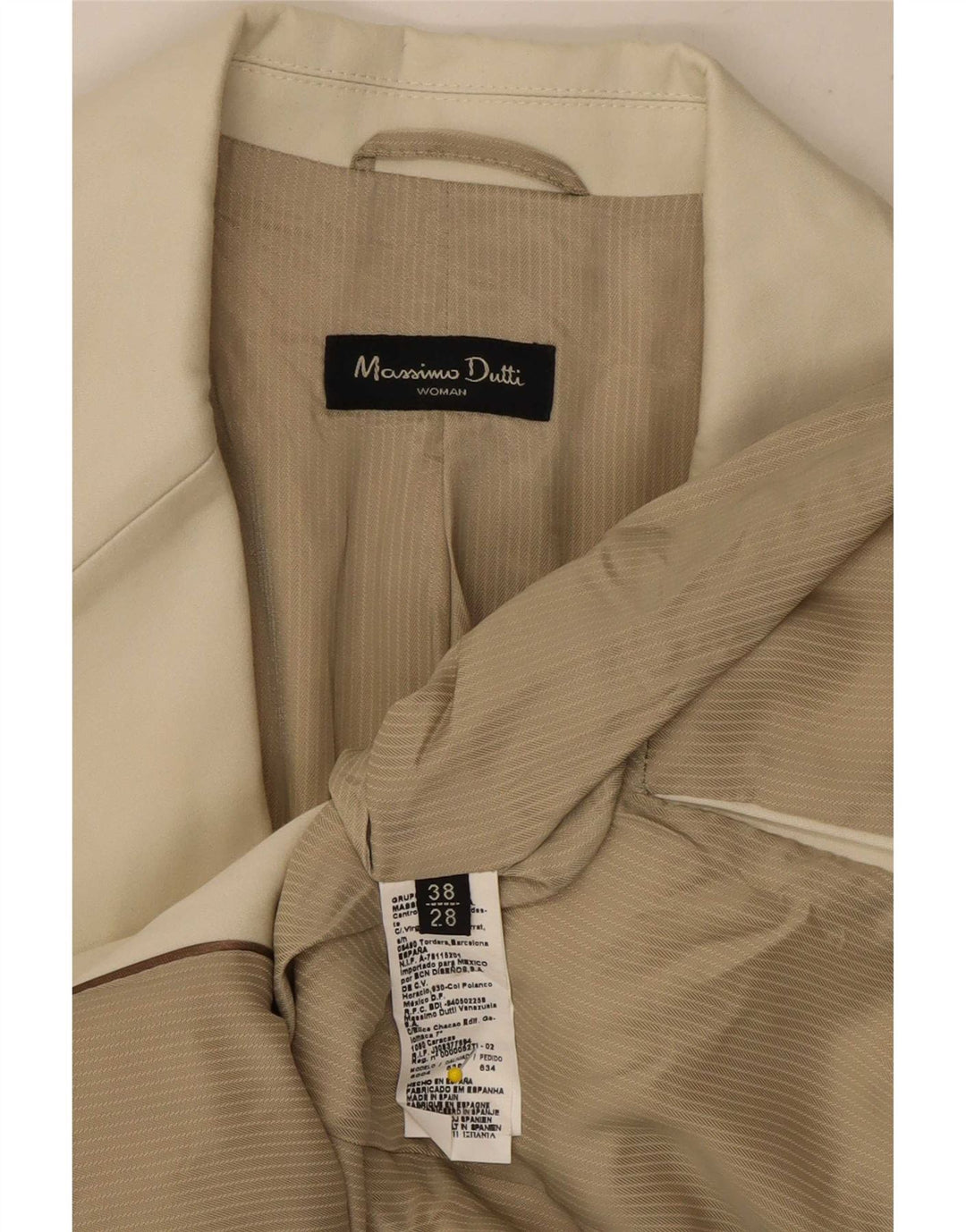 Massimo Dutti Herren-Blazer mit 2 Knöpfen, EU 38, Größe S, cremefarbene Baumwolle