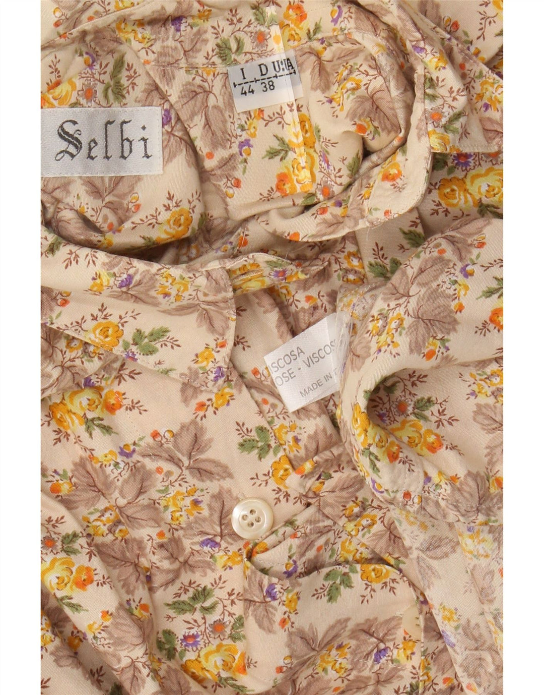 VINTAGE Damen Hemdbluse IT 44 Mittelbeige geblümte Viskose