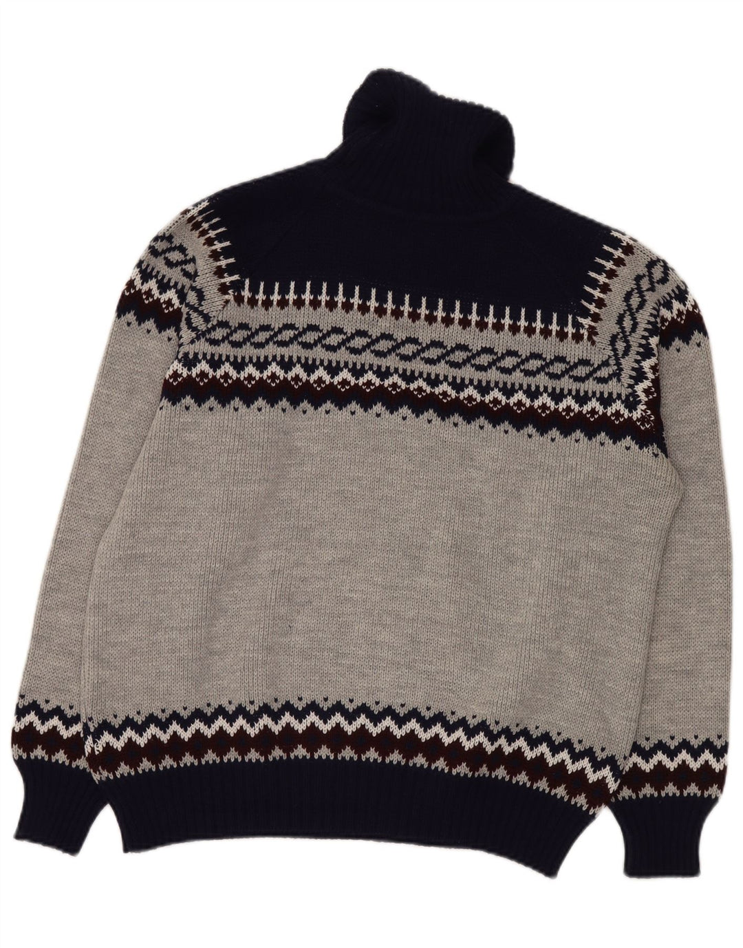 VINTAGE Rollkragenpullover für Herren, Größe 52/54, groß, Grau, Fair Isle