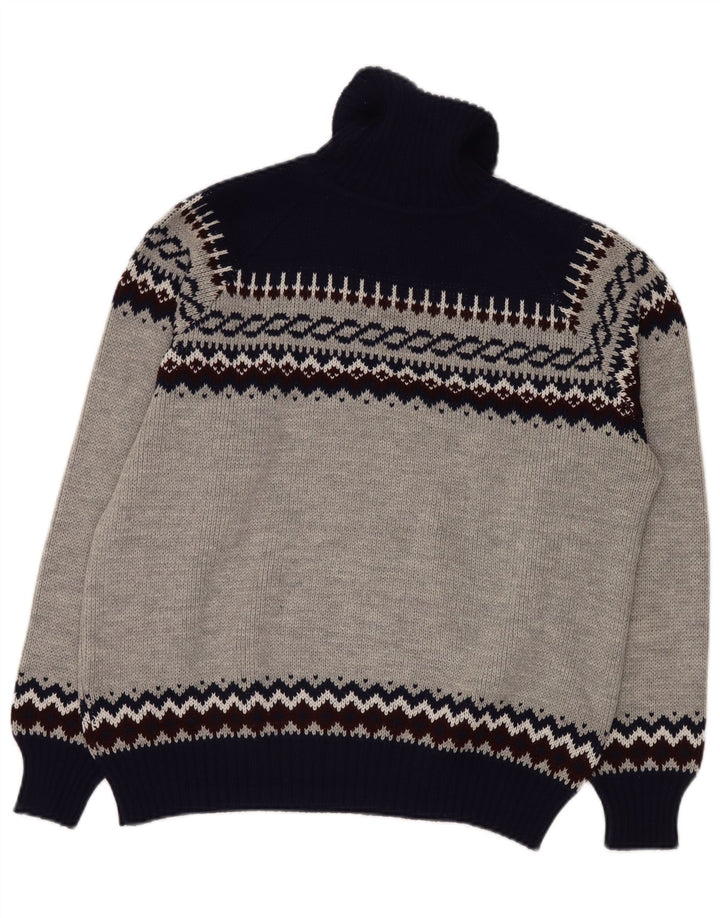 VINTAGE Rollkragenpullover für Herren, Größe 52/54, groß, Grau, Fair Isle
