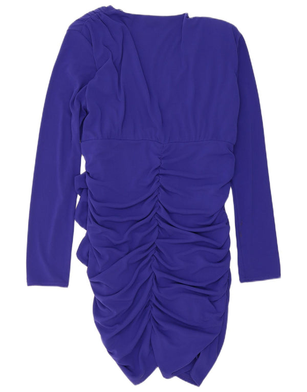Zara Damen Langarm-Bodycon-Kleid UK 18 XL Marineblau Polyester