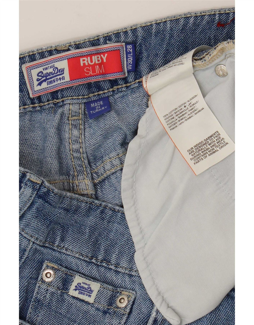Superdry Damen Ruby High Waist Crop Slim Jeans W30 L24 Blau Baumwolle