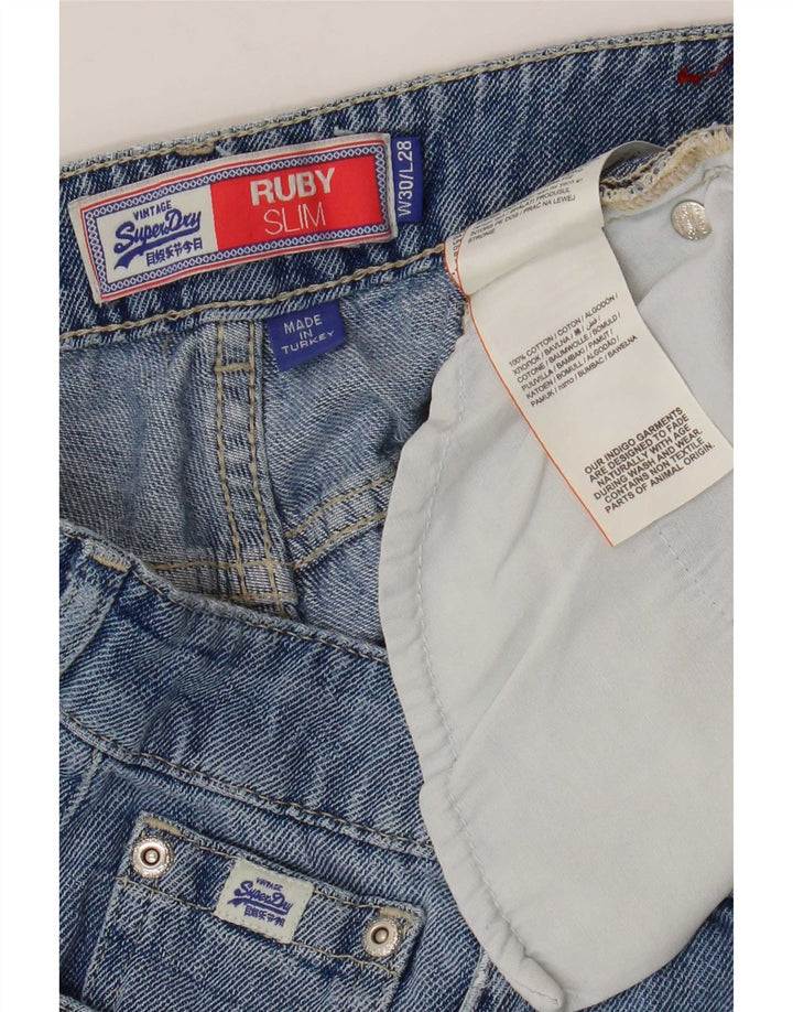 Superdry Damen Ruby High Waist Crop Slim Jeans W30 L24 Blau Baumwolle