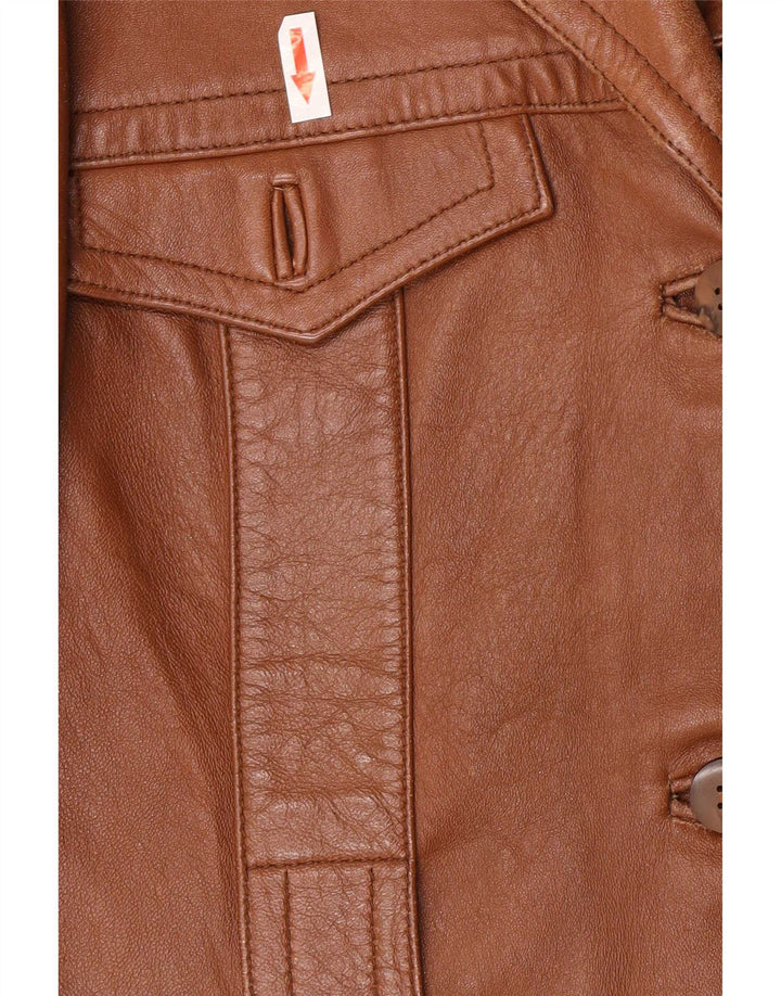 Vintage Damen 3-Knopf-Lederjacke UK 8 Small Brown