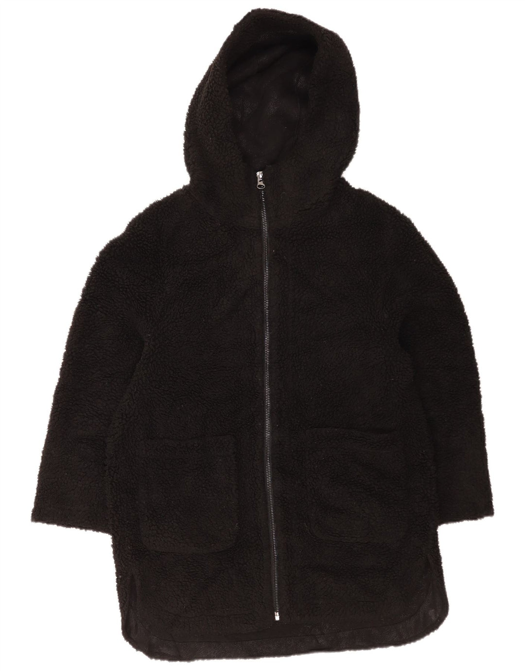 Zara Damen-Fleecejacke mit Kapuze, übergroß, UK 6, XS, Schwarz, Polyester