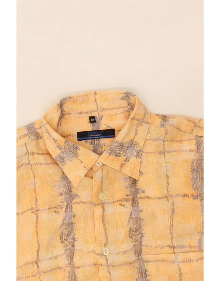 CASTELLO Mens Short Sleeve Shirt Size 42 Large Yellow Check Polyester Vintage Castello and Second-Hand Castello from Messina Hembry 