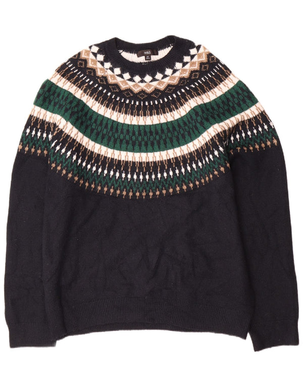 Marks & Spencer Herren-Pullover mit U-Boot-Ausschnitt, 2XL, Schwarz, Fair-Isle-Acryl