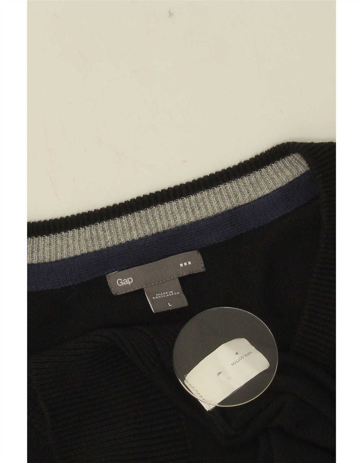 Gap Herren-Pullover mit V-Ausschnitt, groß, aus schwarzer Baumwolle