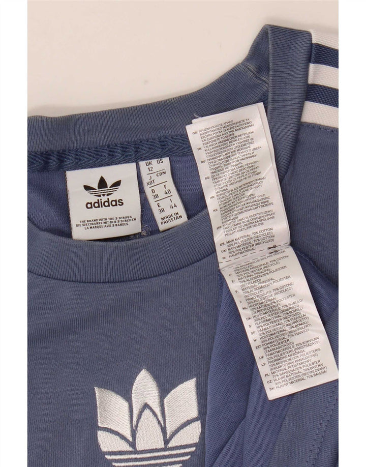 Adidas Damen T-Shirt Top UK 12 Mittelblaue Baumwolle