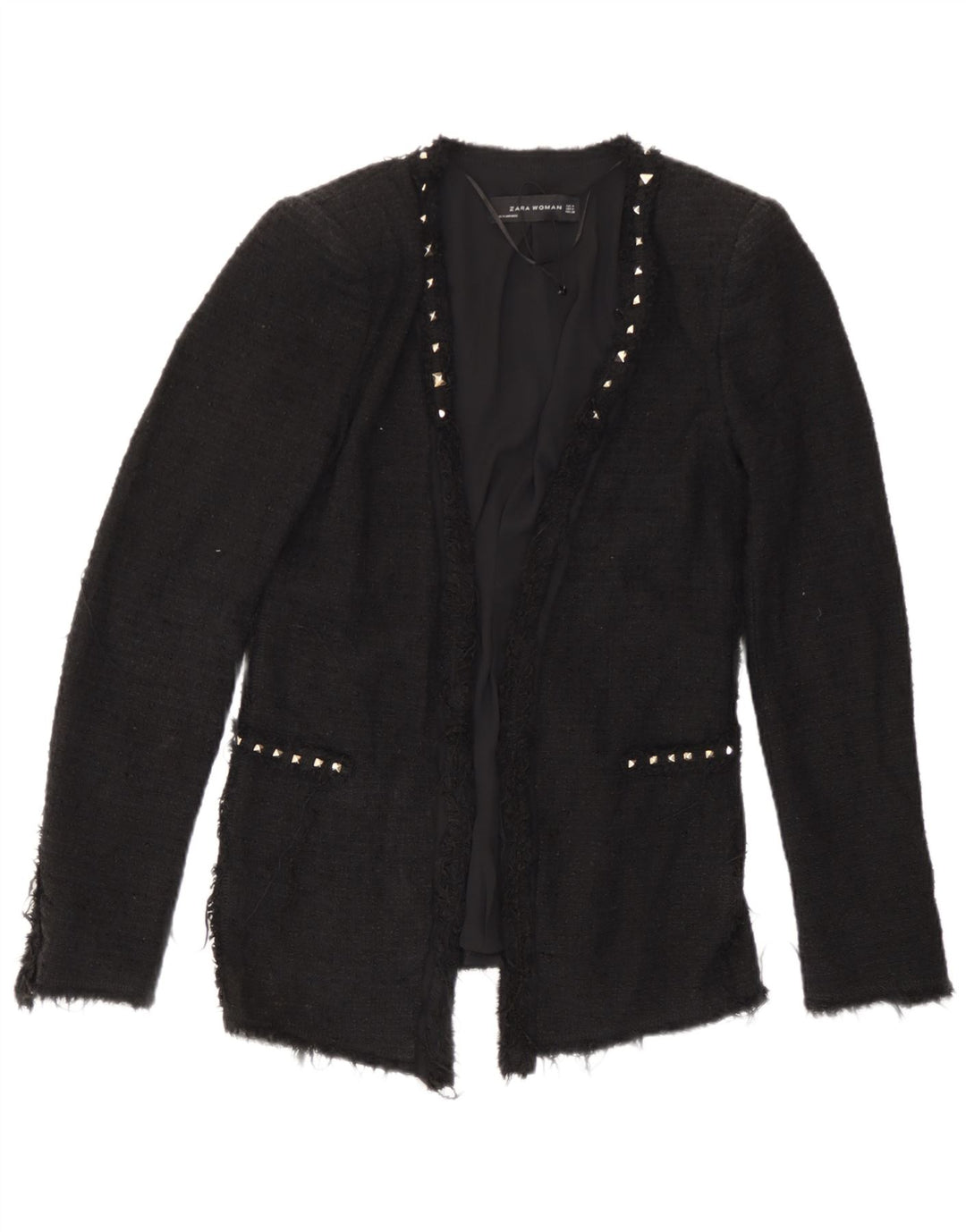 Offene Blazerjacke für Damen von Zara, UK 12, Mittelschwarz, Baumwolle
