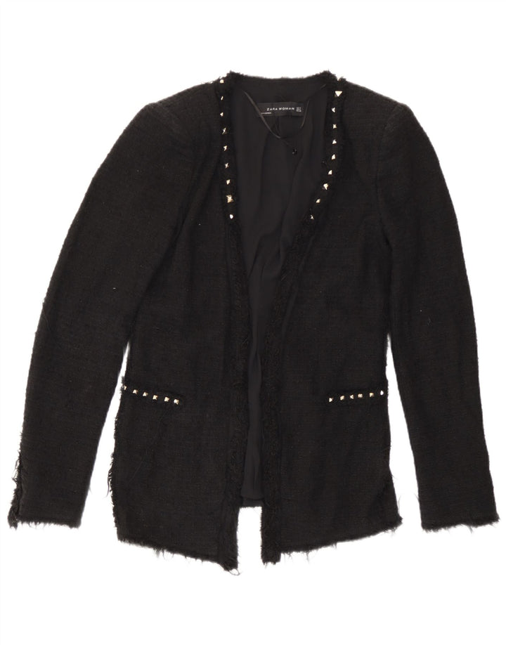 Offene Blazerjacke für Damen von Zara, UK 12, Mittelschwarz, Baumwolle