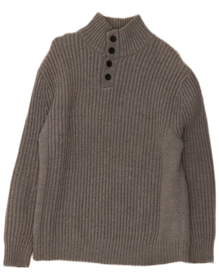 North Sails Herren-Pullover mit Knopfkragen, groß, aus grauer Baumwolle