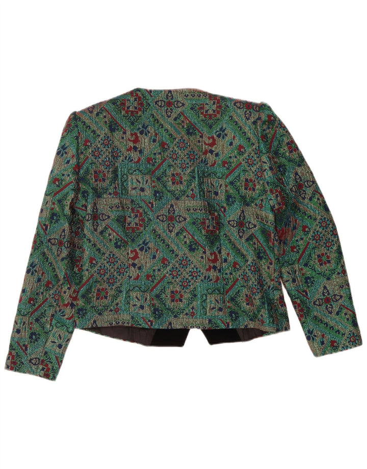 Vintage Damen Crop Blazer Jacke IT 46 Großes grünes geometrisches Acetat