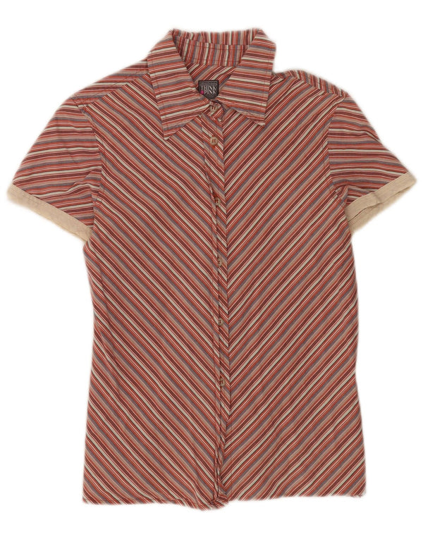Think Pink Damen Kurzarmhemd UK 10 Kleine rot gestreifte Baumwolle