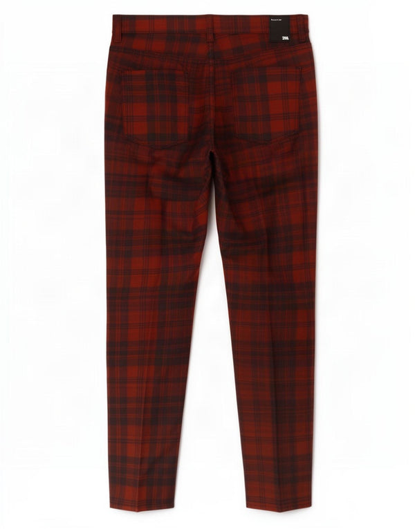 Zara Damen Slim Freizeithose EU 42 Large W32 L27 Rot karierte Baumwolle
