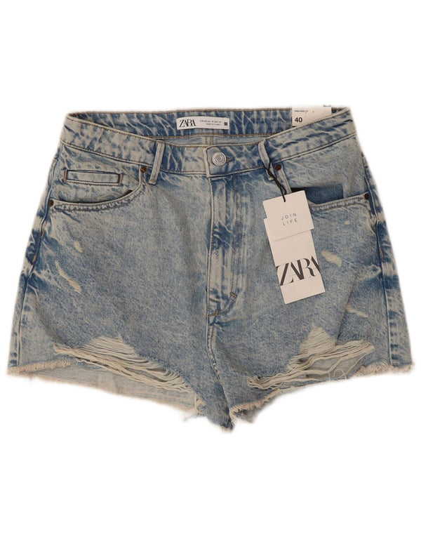 ZARA Damen Distressed Denim Shorts EU 40 Medium W30 Blaue Baumwolle