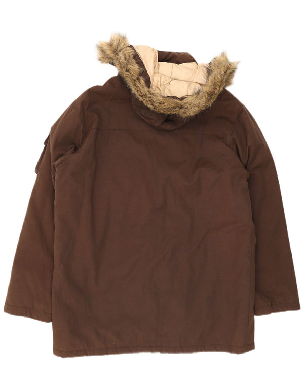 Slam gepolsterter Herrenmantel mit Kapuze, UK 42 XL, braunes Nylon