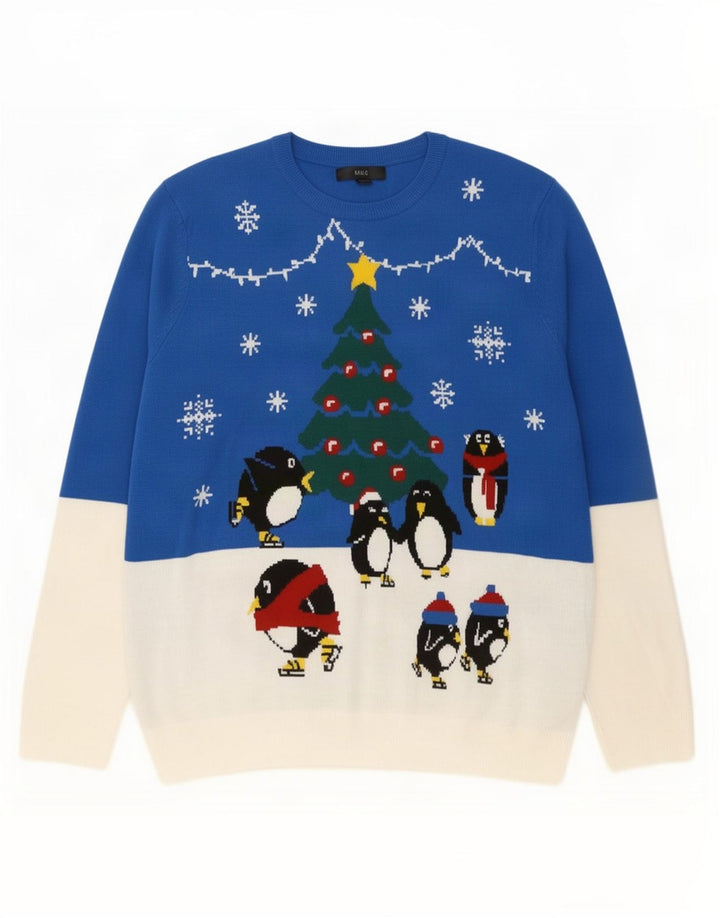 Marks & Spencer Herren-Pullover mit Rundhalsausschnitt, Größe L, Blau, Weihnachten