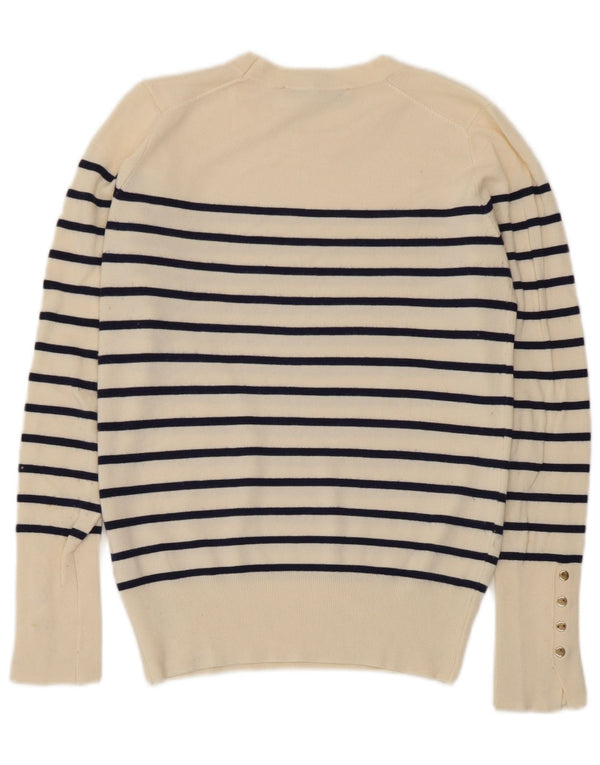 Zara Damen-Pullover mit Rundhalsausschnitt, Gr. 10, Größe S, cremefarbene, gestreifte Viskose