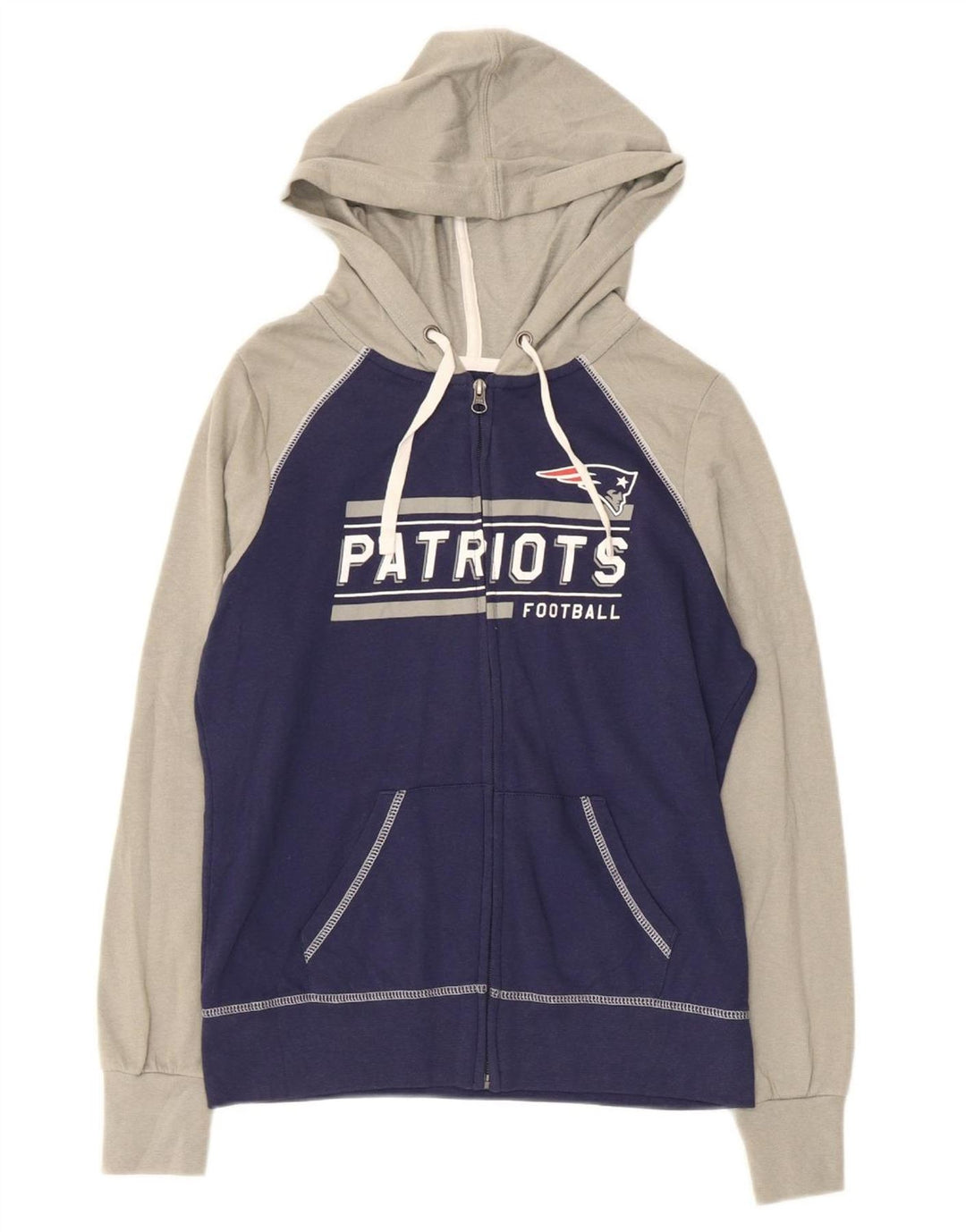 NFL Womens Patriots Zip Hoodie Sweater UK 10 Small Marineblau Farbblock