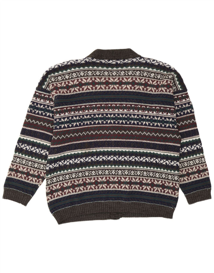 Vintage Herren Cardigan Pullover Groß Mehrfarbig Fair Isle Retro