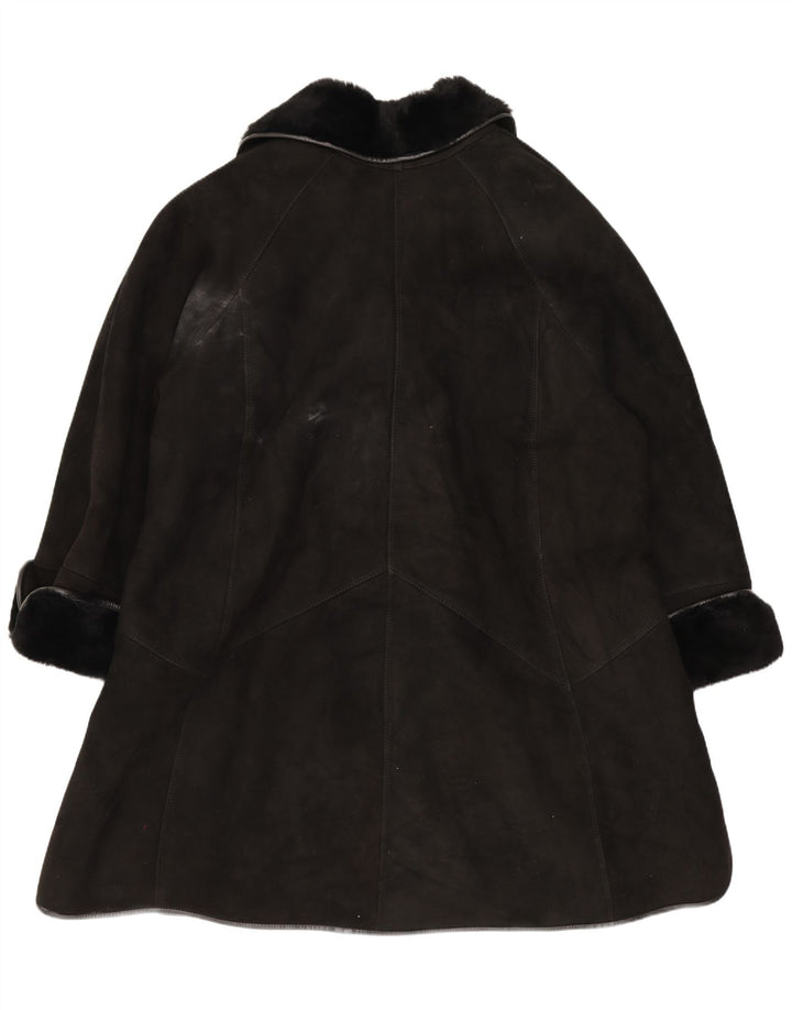Vintage Damen Shearling Mantel UK 18 XL Schwarz