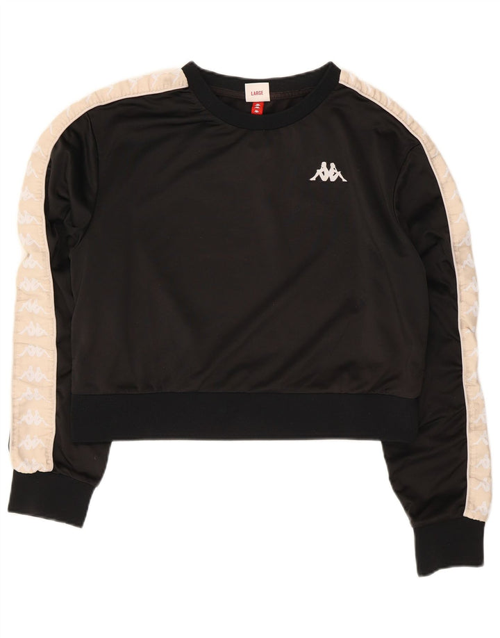Kappa Womens Crop Graphic Sweatshirt Pullover UK 14 Large Schwarz Colourblock