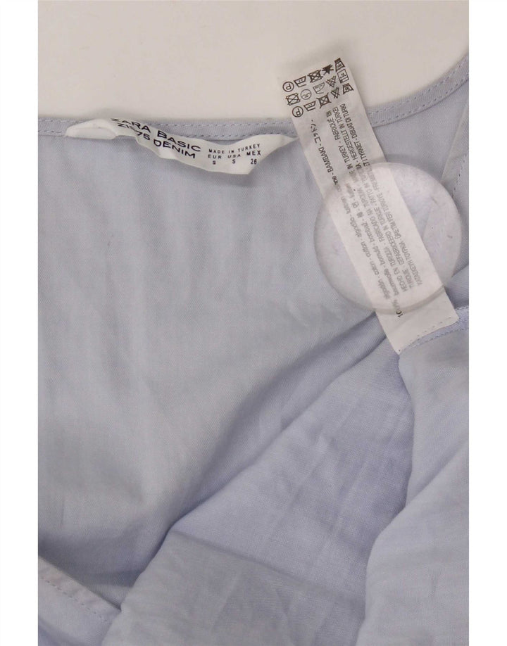 Zara Damen Langarm-Blusenoberteil UK 10 Small Blaue Baumwolle