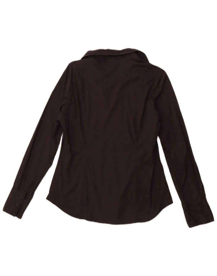 BENETTON Damen Pullover-Hemd UK 16 Large Schwarze Baumwolle