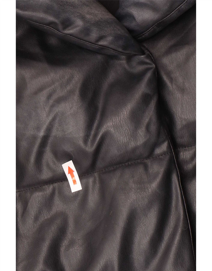 Zara Damen Übergroße gepolsterte Kunstlederjacke UK 6 XS Schwarz Polyurethan