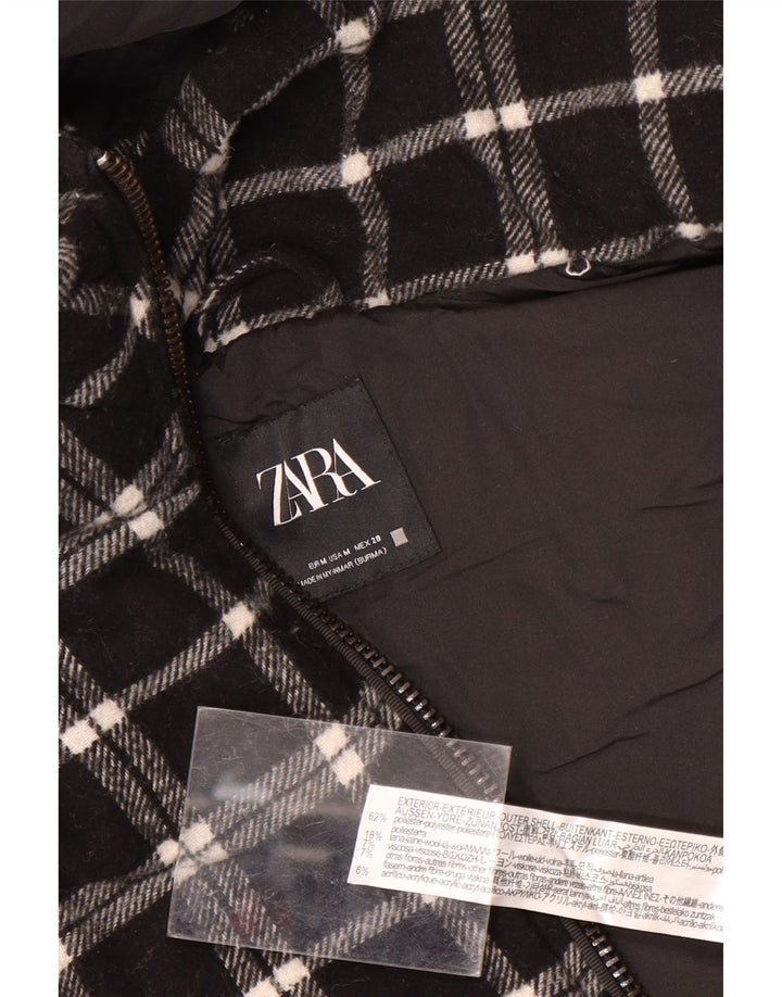 Zara Womens Oversized Crop Hooded Wattierte Weste UK 14 Medium Black Check