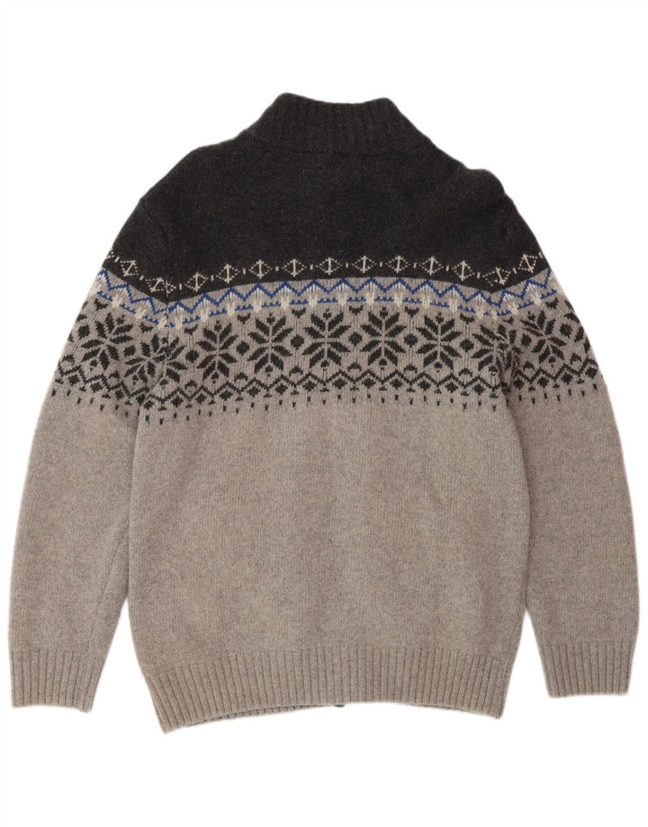 NORTH ROUTE Herren-Pullover mit Reißverschluss am Hals, Größe L, Grau, Fair Isle
