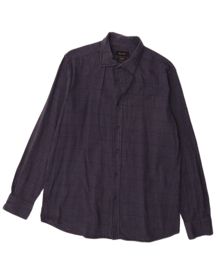 Massimo Dutti Herrenhemd, groß, marineblau, kariert, Baumwolle