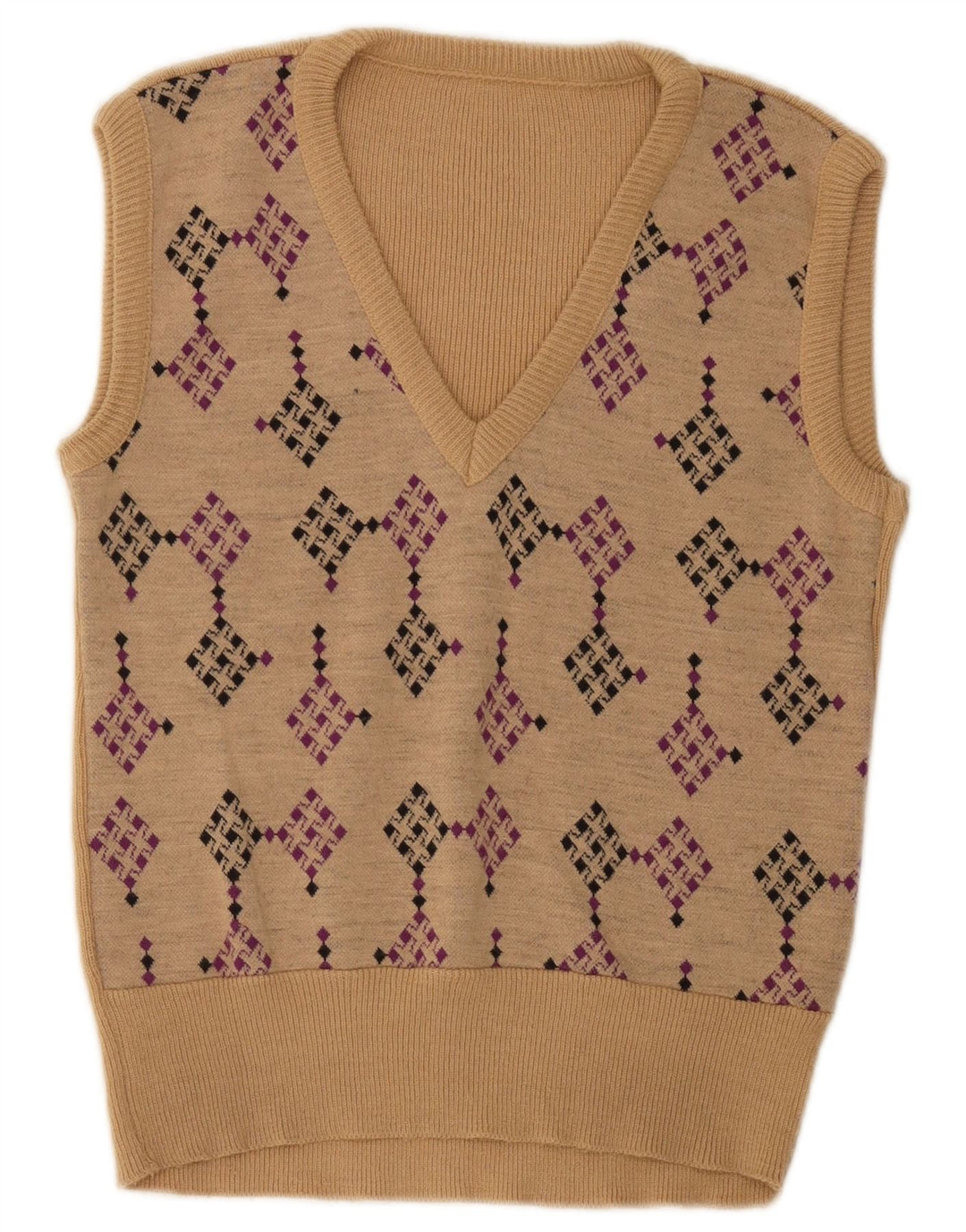 Vintage Herren Weste Tank Top Klein Beige Geometrisch