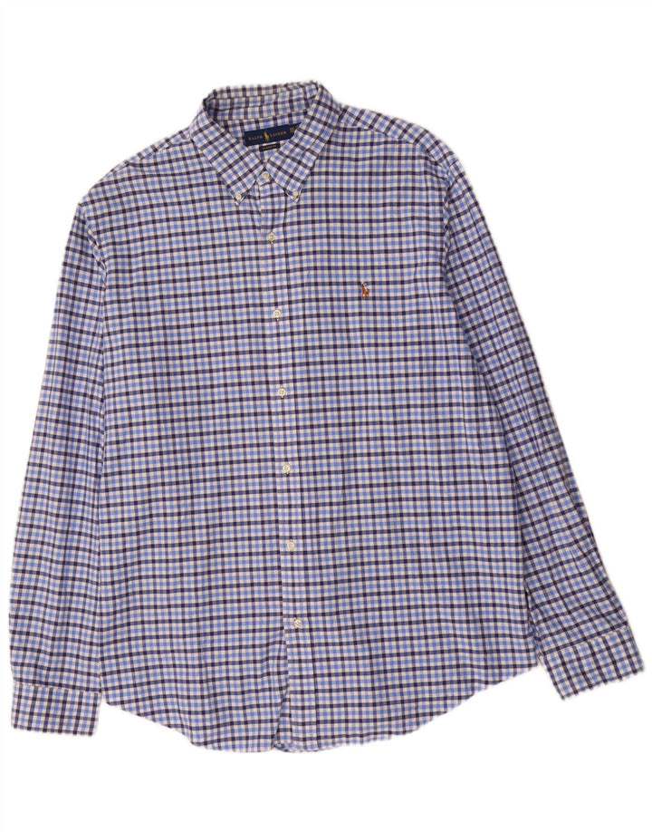 Ralph Lauren Herren-Hemd mit klassischer Passform, 2XL, blaues Gingham-Baumwolle