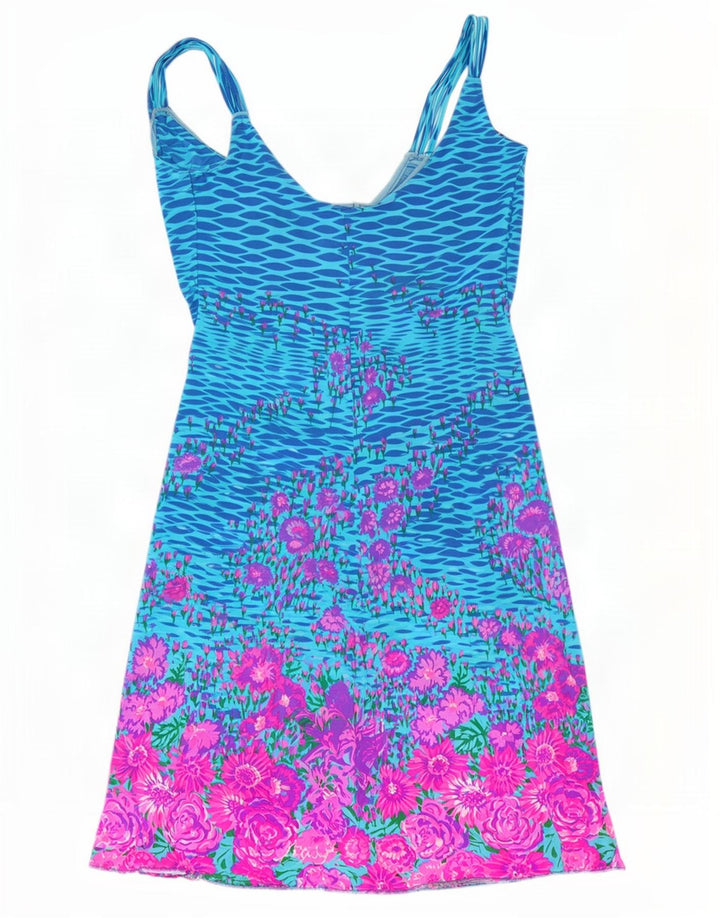 Vintage Damen Sonnenkleid IT 46 Großes Blaues Blumenmuster