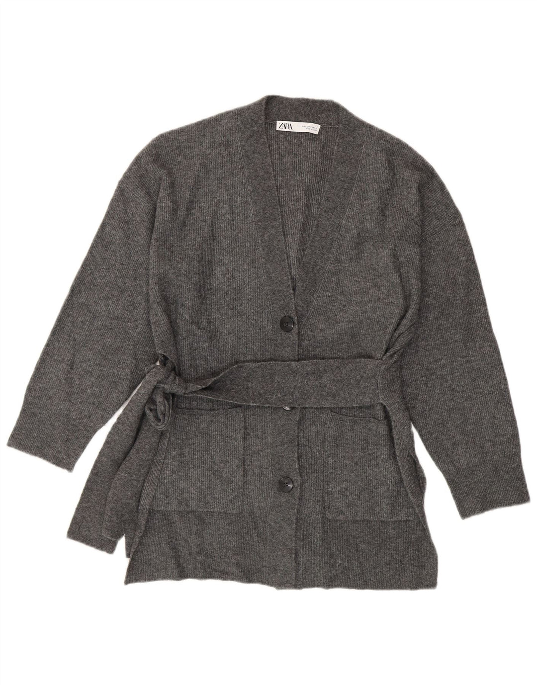 ZARA Damen Loose Fit Longline Cardigan Pullover UK 10 Small Grau Acryl