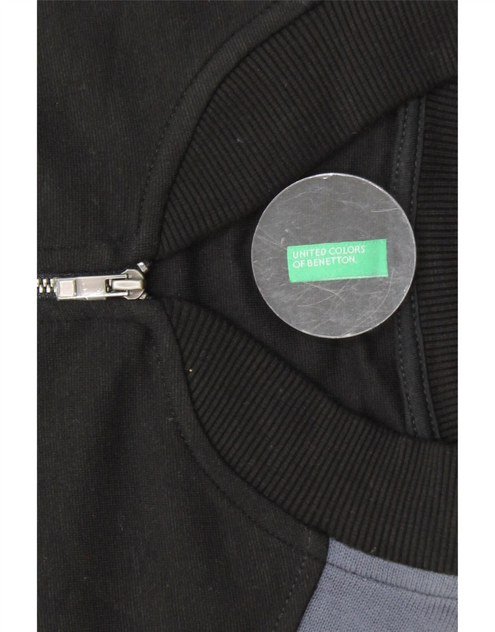 BENETTON Womens Crop Trainingsanzug Top Jacke UK 16 Large Schwarz Colourblock