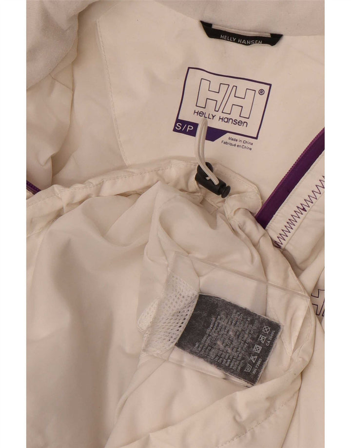 Helly Hansen Womens Graphic Hooded Rain Jacket UK 10 Small Weiß Polyamid